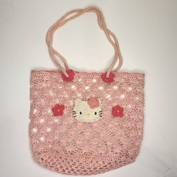 Hello Kitty Crochet Tote Bag Pink Japan Limited Sanrio 2001 Retro